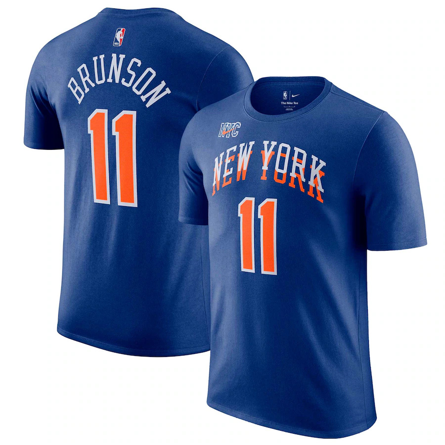 Men's New Yok Knicks #11 Jalen Brunson Blue2023/24 City Edition Name & Number T-Shirt Men's New Yok Knicks #11 Jalen Brunson Blue2023/24 City Edition Name & Number T-Shirt
